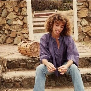 Doen Jane Blouse Top Isla Stripe Purple Size xSmall